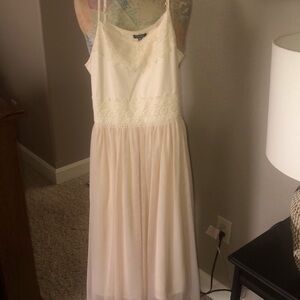 Sleeveless ivory ankle length dress crinoline and embroidered  formal dress